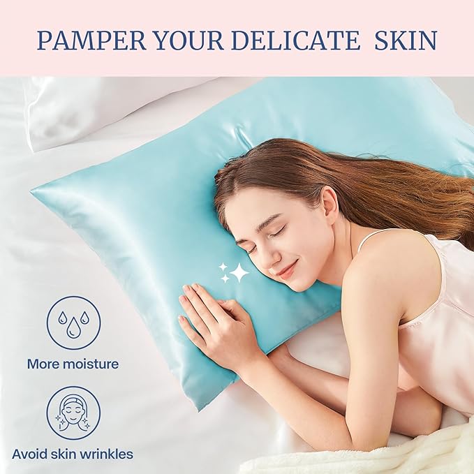 BEDELITE Satin Pillowcase for Hair and Skin, Super Soft and Cooling Similar to Silk Pillow Cases 2 Pack with Envelope Closure, Gift for Women Men(20"x26" Standard Size, Blue)