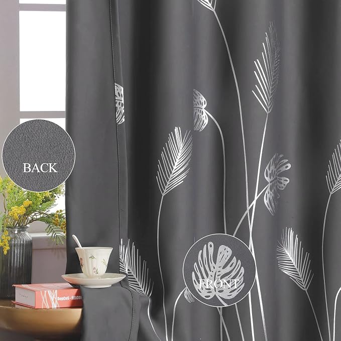 Curtain for Sliding Glass Door 100W x 84L Inch Long Elegant Silver Palm Tree - Image 5