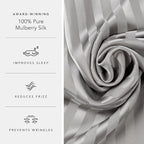 Fishers Finery 25mm 100% Pure Mulberry Silk Pillowcase Set (Gray Stripe King 2 Pack)