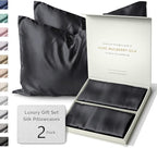 SUNDAYSILKS™ | Silk Pillow Cases 2 Pack | 22 Momme Mulberry Silk Pillowcase Set of 2 | All Sides 100% Pure Silk Slip Pillowcases Bliss for Women, Zipper | Standard Queen, King Size [Midnight Black]