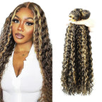 Honey Blonde Bundles Human Hair Highlight Deep Wave Bundle Brazilian Virgin Remy Hair 3 Bundles 16 18 20 Inch Niegmeag 2 Tone Black and Blonde Deep Wave Bundle 300g