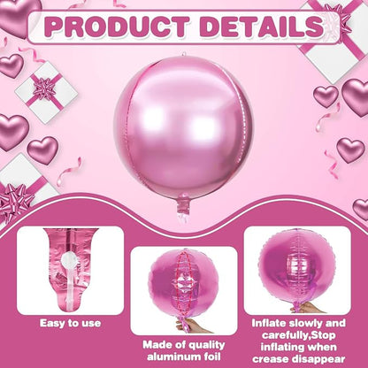 Adorely 6Pcs Pink Round Foil Balloons, Giant 4D Round Ball Balloons, 22 Inch - Image 8
