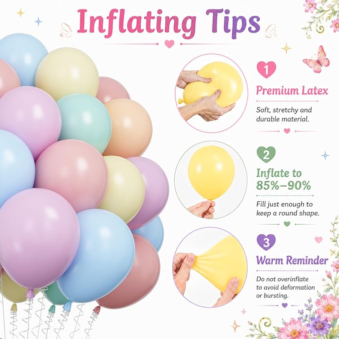 Pastel Balloons Macaron 12 Inch Pink Blue Green Purple Orange Yellow Latex - Image 6