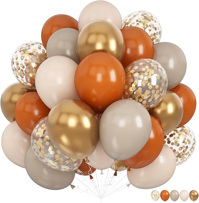 Burnt Orange Gold Balloons, 12 Inch Terracotta Nude Gold Balloon by KEPMOV