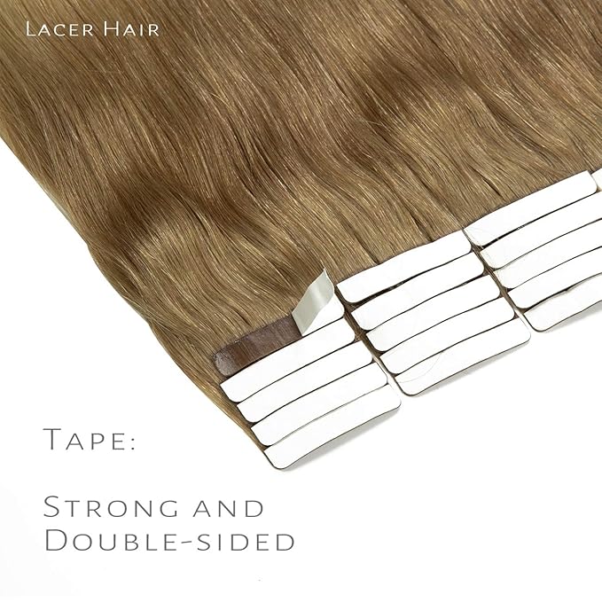 Lacerhair Tape in Balayage Natural Hair Extensions Silky Straight Ombre Bronde to Bleach Blonde Soft Human Hair Extensions 22 Inches