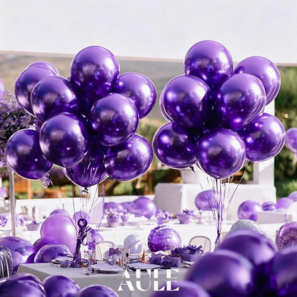 AULE 50Pcs Metallic 12 Inch Dark Purple Chrome Helium Shiny Balloons | Chrome - Image 3
