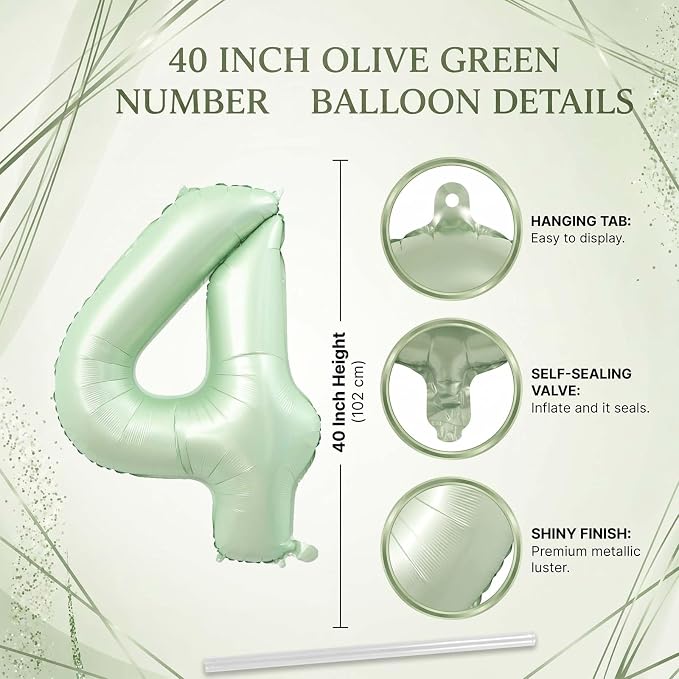 Olive Green Number 14 Balloon 40 Inch, Leafy Prop - Image 4