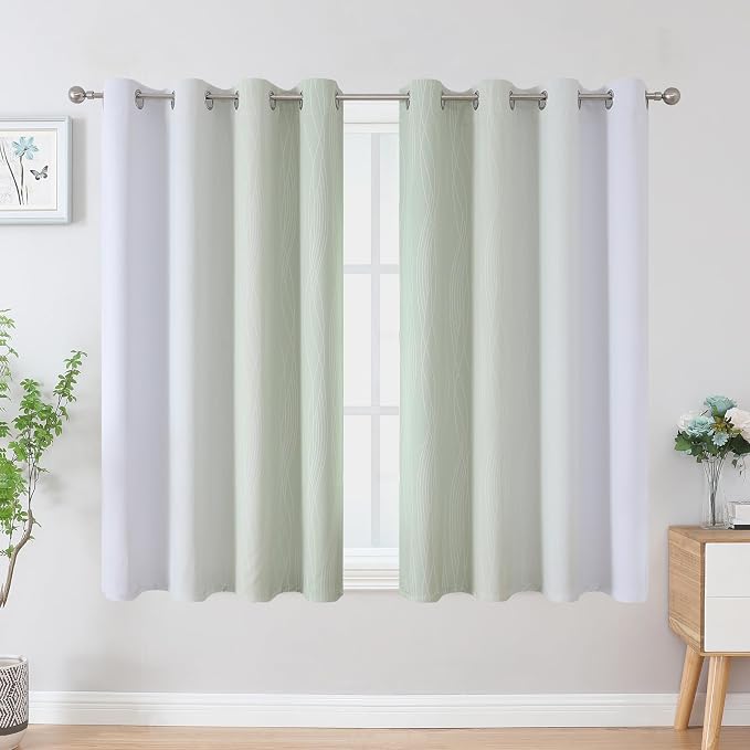 Sage and Greyish White Blackout Curtains 54 Inch Length, Light Blocking - Image 2