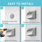 4 Inch Dryer Vent Cover Outside, HG Power Exterior Vent Cover with Removable Screen & Cushioned Non-Return Flap, Stainless Steel Air Wall Vent for House, Range Hood, AC, Opening Diameter: 3.81" Silver