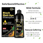 Herbal Black Hair Dye Shampoo 3 in 1 for Gray Hair, Instant Hair Color Shampoo for Women & Men, Black Hair Shampoo for 100% Grey Coverage 500ML
