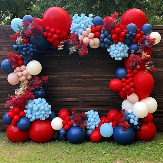 Red Balloon Arch Garland Kit Double Stuffed Ruby Red Balloons Different Sizes - Image 7