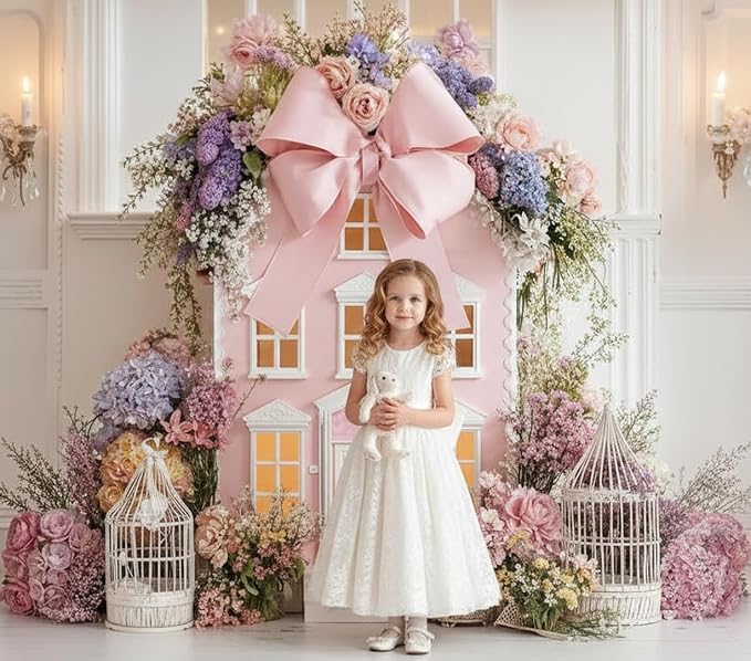 Kate 7x5ft Pink Dream Dollhouse Pink Bow Backdrop - Image 2
