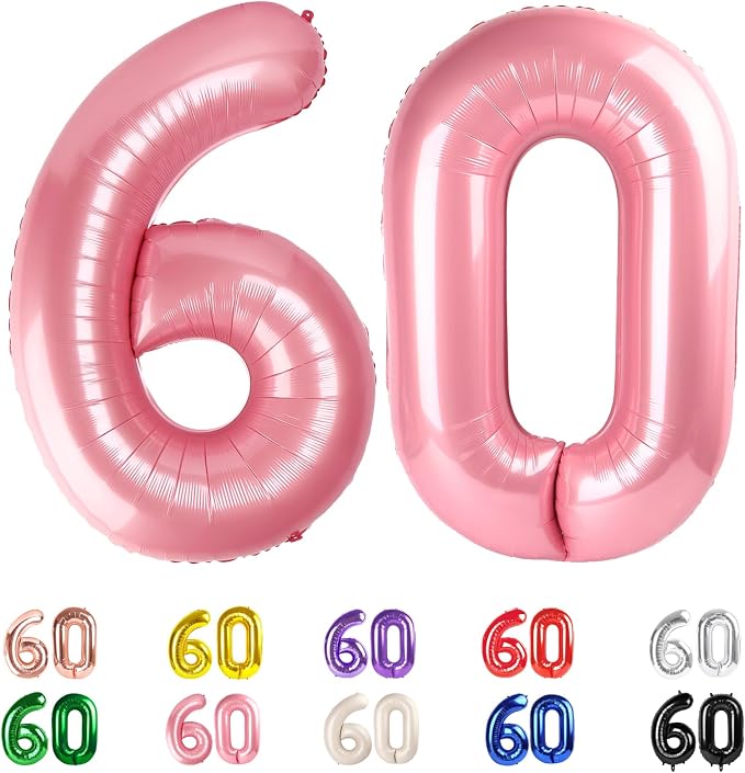 60 Balloons Number for 60th Birthday Decorations Women Men, Pearl Pink | 40In by Mluchee