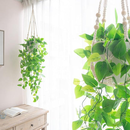 Mkono Fake Hanging Plant, Macrame Hanger - Image 2