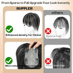 Hair Toppers for Women Real Human Hair-U Shape Toppers Hair Pieces for Women with Thinning Hairr 150% Density Silk Base Clip in Human Topper with Bangs for Daily Use(Brown Black-1B