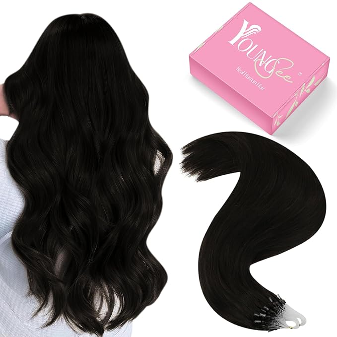 YoungSee Micro Loop Hair Extensions Real Human Hair Dark Brown Micro Ring Hair Extensions Human Hair Dark Brown Micro-Beads Hair Extension 22In 50s 50g Microring Hair Extension Real Hair for Weddings