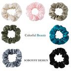 Mulberry Silk Hair Scrunchies, 5 Count, 100% Silk, No Damage for Frizz Prevention, Sleep and Night Scrunchie, Hair Accessories for Women (Peacock Blue, Metallic Gray, Army Green, Black, Pink)