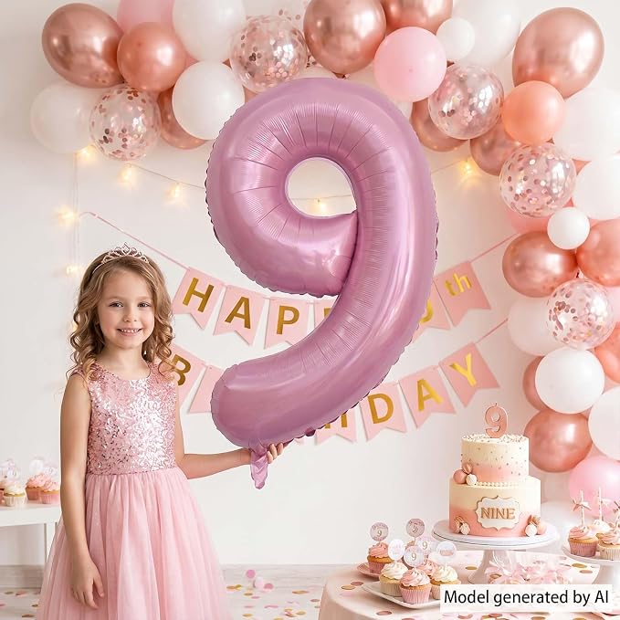 Pearlescent Pink Number 9 Balloon 40 Inch, Shiny Foil - Image 3