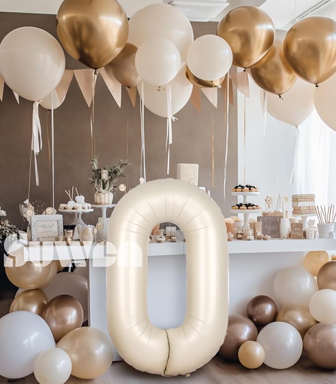 SUWEN 40 Inch Cream White Large 0 Balloon Numbers Big Foil Helium Number - Image 3