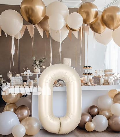 SUWEN 40 Inch Cream White Large 0 Balloon Numbers Big Foil Helium Number - Image 3
