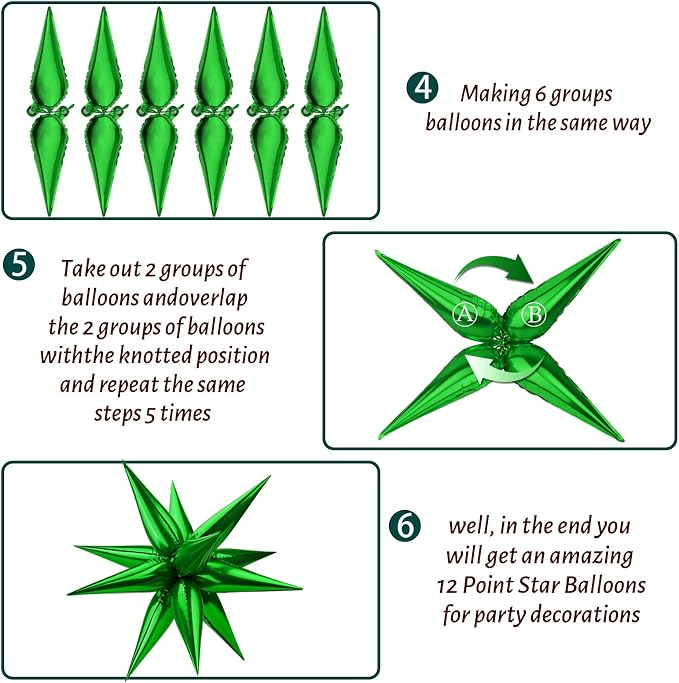 Green Star Foil Balloon 12 Point Cone Explosion Star Foil Balloon | 60 Pcs - Image 4