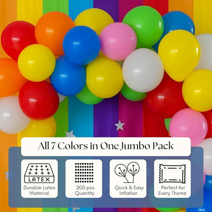 Monty 200 Pcs Latex Balloons Assorted Multicolor - Image 9