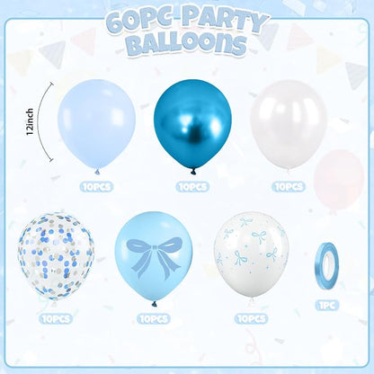 Blue Bow Balloons, Metallic Macaron Preal White Balloon Bow Print Balloon - Image 2