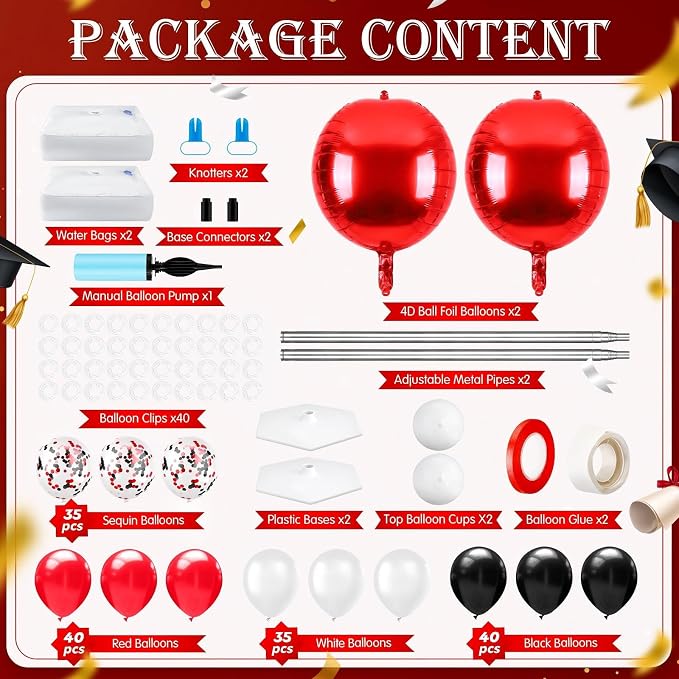 2 Sets Red Black and White Balloon Column Stand Kit, Adjustable Floor Balloon - Image 2