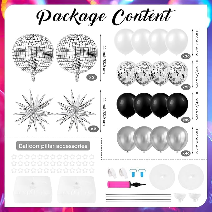 2 Sets Disco Balloon Column Stand Kits Adjustable Black and Silver Balloons - Image 3