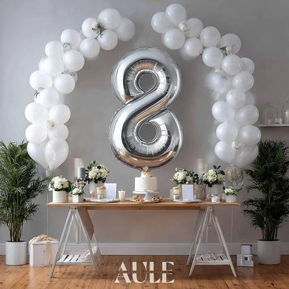 AULE 40 Inch Silver 8 Balloon Number Foil 0-9 Birthday Big Numbers | Birthday - Image 2