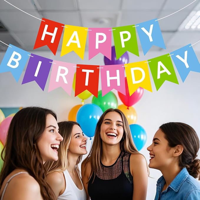 Happy Birthday Banner Sign, Birthday Garland Wall Door Hanging Banners Flag - Image 7