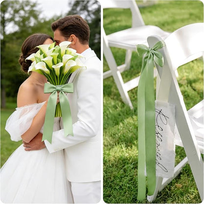 KINGLAKE Sage Green Satin Ribbon – 1-1/2 Inch x 2 Rolls Light Green Ribbon - Image 7