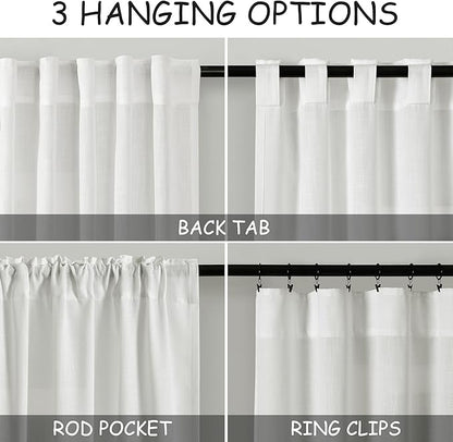 Solid Off White Curtains 96 Inches Long 2 Panels Back Tab Sheer Linen Curtain - Image 3