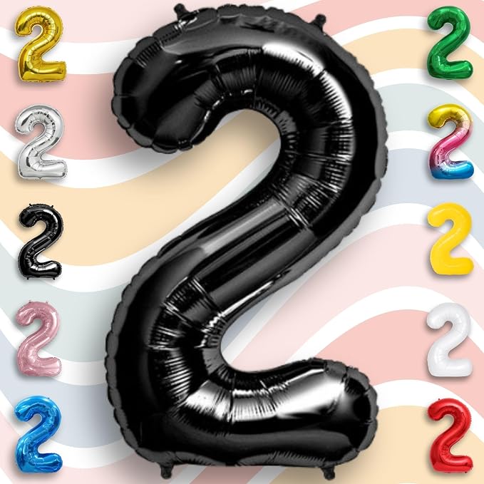 Black Number Balloon 2 Mylar Foil Balloons 40 inch - Image 2