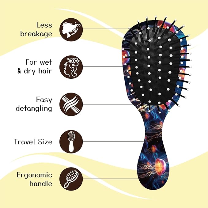 Mini Hair Brush,Cute Detangling Travel Hair Brush,Soft Bristles for Effortless Tangle Removal,Detangler Hairbrush for Women Men Boys Girls Kids Wet Dry All Hair Types (Pink Jellyfish, Mini)