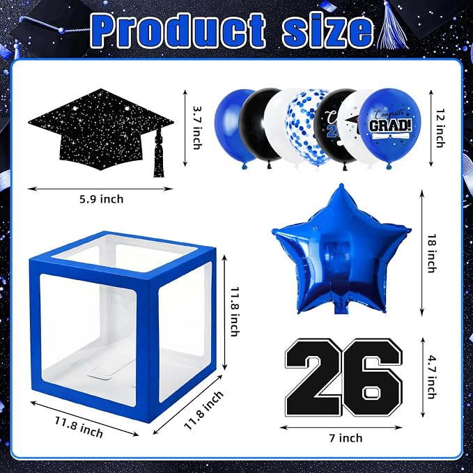 2026 Graduation Decorations Include String LED, Glitter Banner, 4 Blue Balloon - Image 3