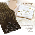 Ve Sunny Clip in Hair Extensions Real Human Hair Balayage Clip in Human Hair Extensions Ombre Brown with Blonde Clip on Extensions for Women Long Straight Hair 24inch 120g 7Pcs