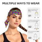 Men Women Beauty Skinny Sports Sweat Band Hand Decor for Running Travel Spa, Long Boho Style Halloween Trippy Neon Pumpkin Skull Hair Band Headdress