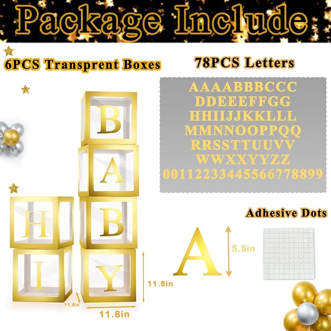 Baby Boxes with Letters, 6 Transparent Balloon Boxes with 78 Letters & Numbers - Image 2