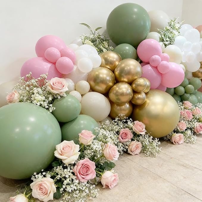 110pcs Sage Green and Pink Balloons Garland Arch Kit, 18/12/10/5 Inch | Pink - Image 3