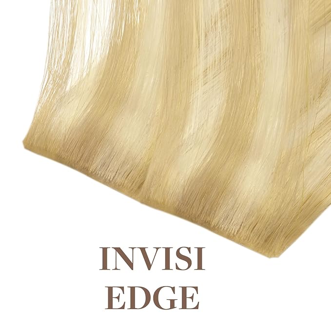 GOO GOO Invisi Edge Tape in Hair Extensions Human Hair, 18AT60A Pearl Ash Blonde Highlights10pcs injected with 10pcs classical tape ins, 20inch 50g, Virgin Remy Hair, Natural Look