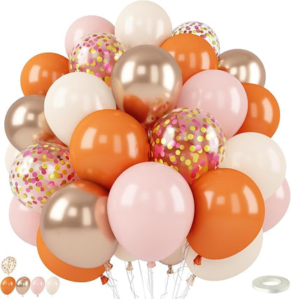 Fall Balloons 55pcs, Thanksgiving Orange Pink Gold Confetti Balloons Set | Fall by Jobkoo