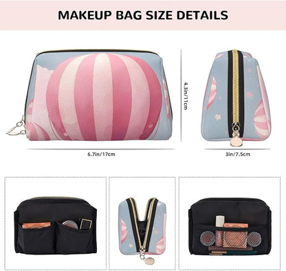 Pink Hot Air Balloon Leather Makeup Bag Cosmetic Pouch Portable Travel Toiletry - Image 4