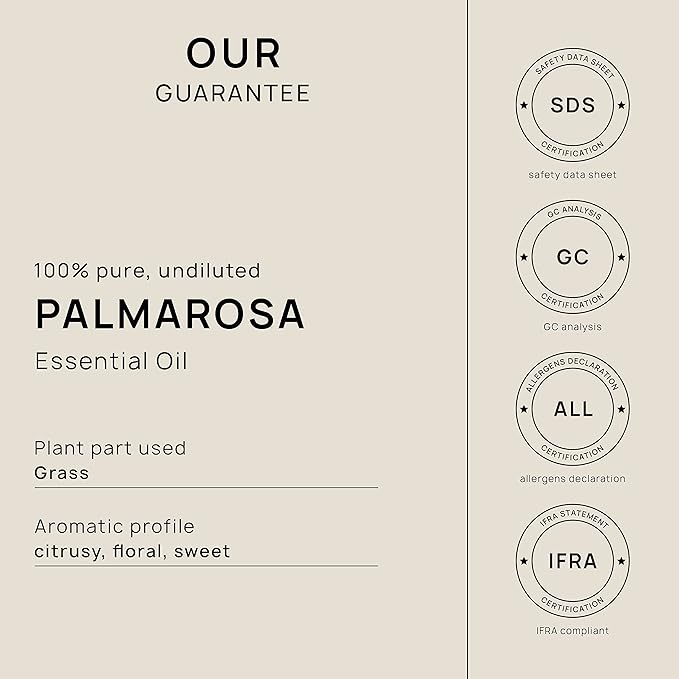 VINEVIDA Palmarosa Essential Oil - 16 oz - Undiluted - DIY Candle Scents - Bulk for Soap Making & Skin Safe