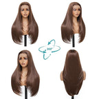 Chocolate Brown 13x4 Layered Hairstyle Synthetic Lace Front Wig Glueless Pre Plucked 26inch Dark Brown Long Straight Black Wig for Women Beginner Friendly
