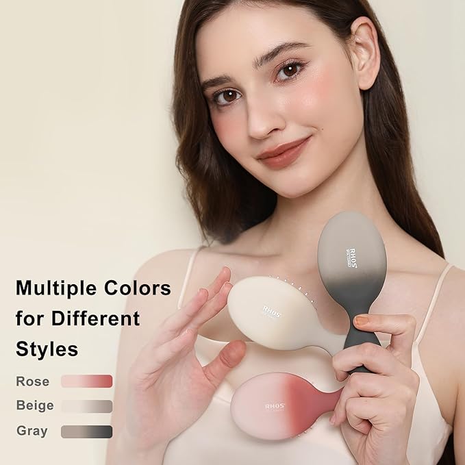 RHOS Mini Hair Brush for Women,Men and Kids, Travel Size Hair Brush for Purse & Pocket, Small Cushion Paddle Brush with Soft Bristles(1 Pack-Beige Gradient)