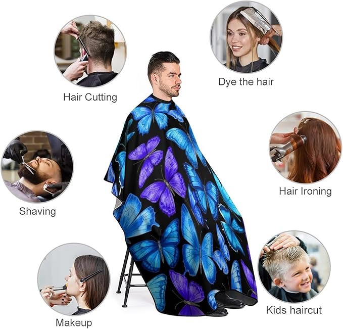 Extra Long Haircut Barber Cape Cover, Hairdressing Apron Blue Butterflies Hairdressing Gown Cover for Hair Cutting