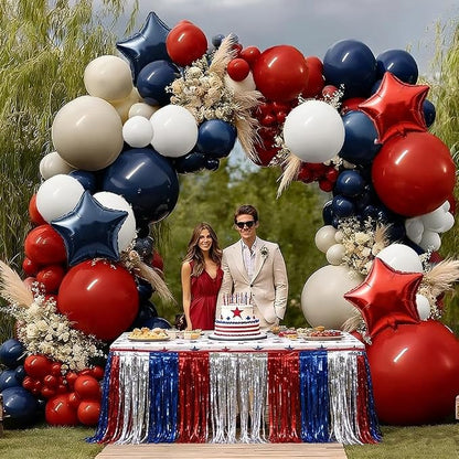 Navy Blue Red Balloon Garland Double Stuffed Red White Blue Balloons Nude Cream - Image 6