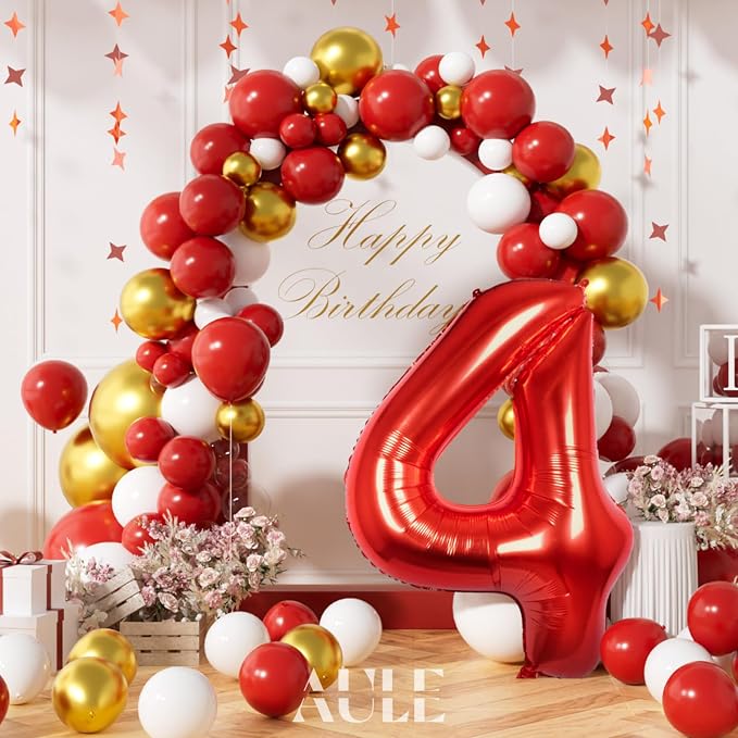 AULE 40 Inch Red 4 Balloon Number Foil 0-9 Birthday Big Numbers | Birthday - Image 3