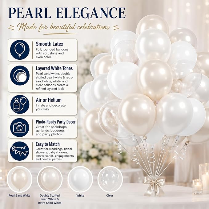 Pearl White Balloons, Elegant Neutral Boho Nude Bridal Shower Baby Birthday - Image 7